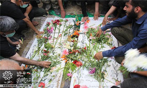 مراسم تشییع پیکر دو شهید گمنام دفاع مقدس در منطقه 18 تهران برگزار شد